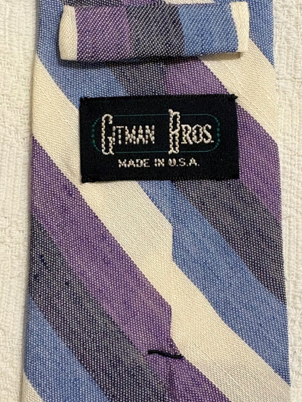 Gitman Bros. Purple Blue Striped Linen Silk Blend Slim Necktie 2.75" Made in USA